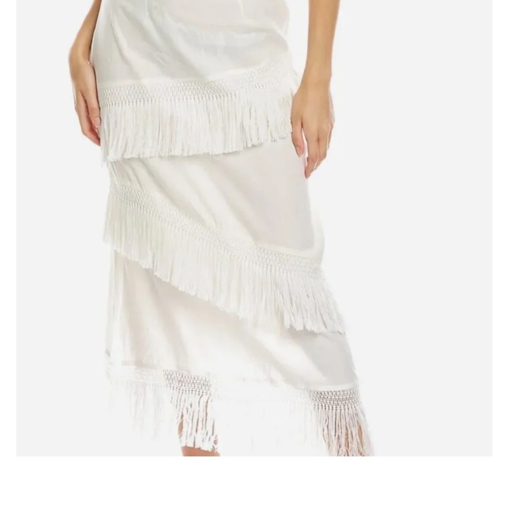 WeWoreWhat White Fringed Tiered Midi Skirt